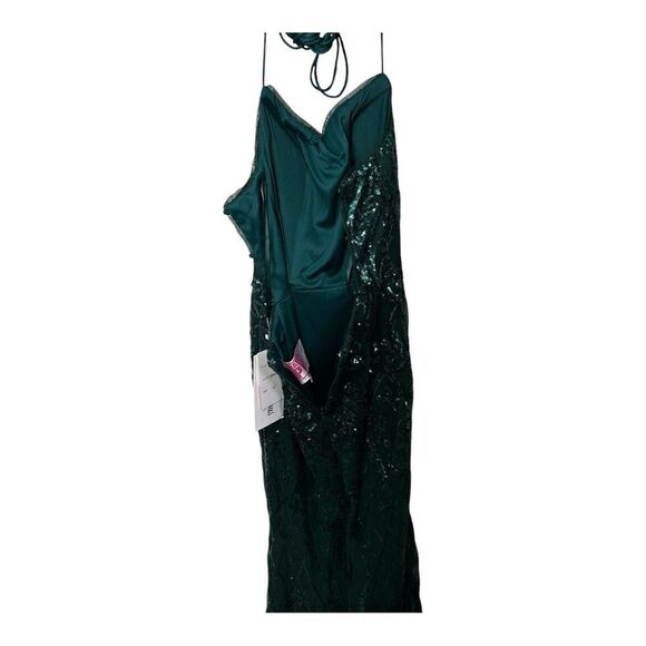 NWT PromGirl Statement-Back Long Sequin Prom Dress Hunter green - Picture 13 of 15